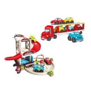 abrick garage met autotransporter en autos speelset